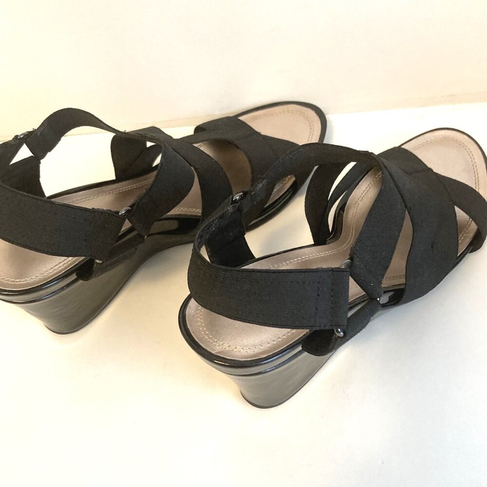 Impo Black Stretch Strappy Wedge Sandals/ Size 8M/ Comfortable Elastic Straps - Picture 3 of 9